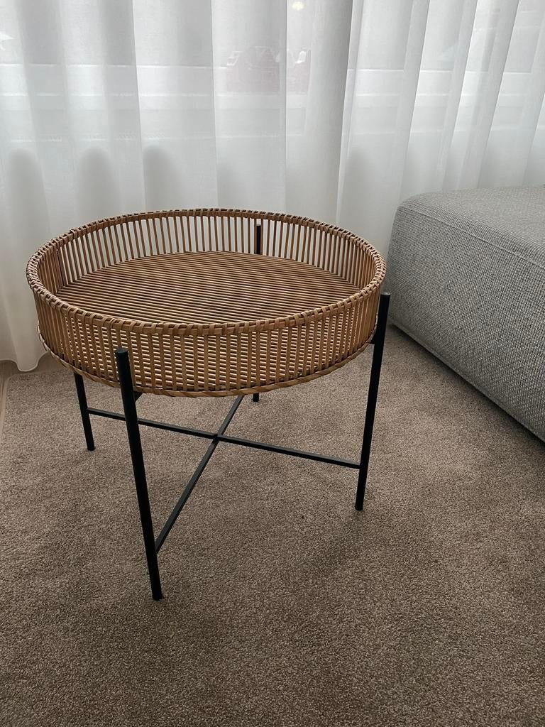 Rotan/ japandi salontafel, Huis en Inrichting, Tafels | Bijzettafels, Minder dan 55 cm, Rond, Zo goed als nieuw, Rotan en japandi