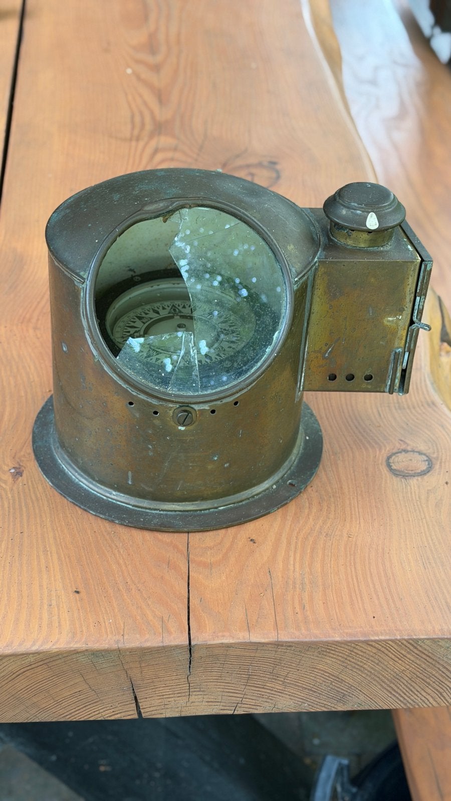 Antiek scheepskompas met olielamp - messing, Antiek en Kunst, Ophalen of Verzenden