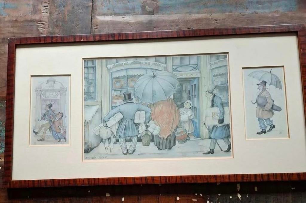 Anton Pieck Prent: Bakkerij en Straatscènes, Dagelijks leven, Ingelijst, Ophalen of Verzenden, Lithografie