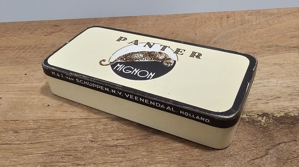 OUD BROCANT "PANTER MIGNON" SIGARENBLIKJE, Ophalen of Verzenden, Gebruikt, Tabaksdoos of Verpakking