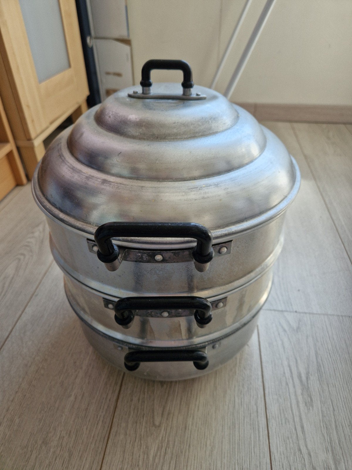 Aluminium stoompan met 2 lagen en densel 28", Huis en Inrichting, Gebruikt, Met deksel, Aluminium, Ophalen of Verzenden