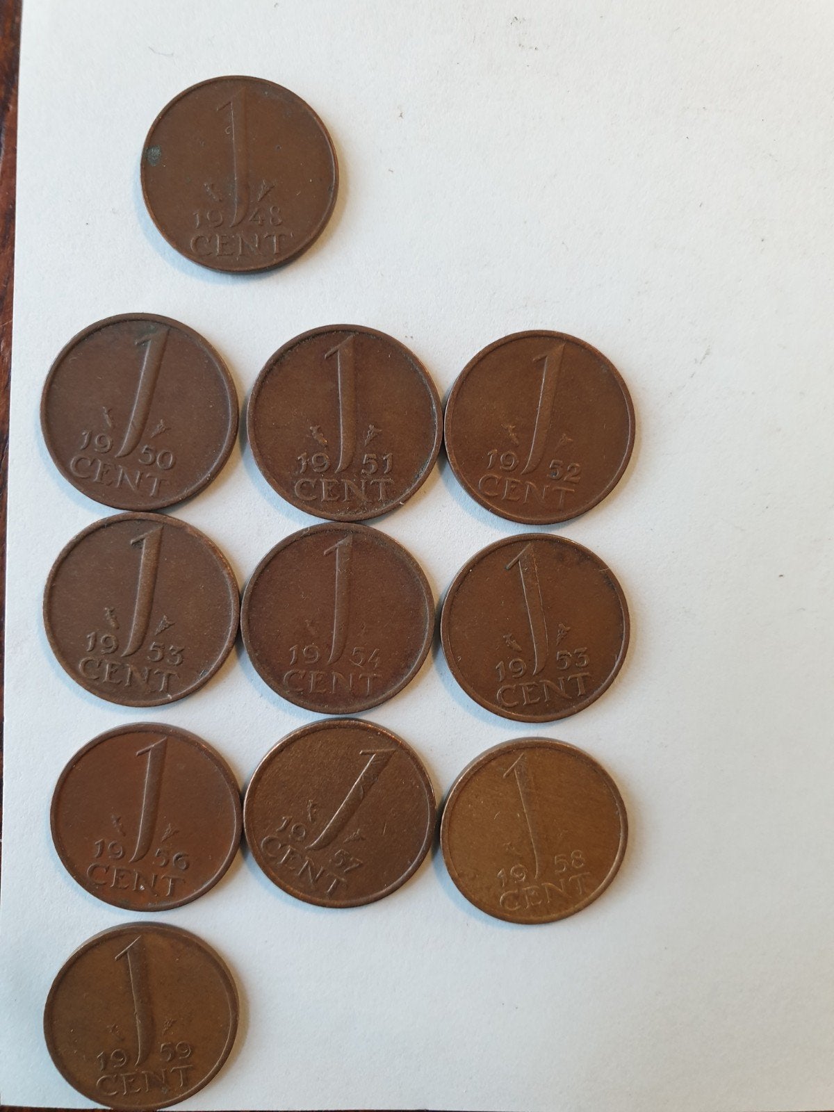 Centen Nederland 1948 en 1950 t/m 1959, Postzegels en Munten, Munten | Nederland, Ophalen of Verzenden, Koningin Juliana, 1 cent