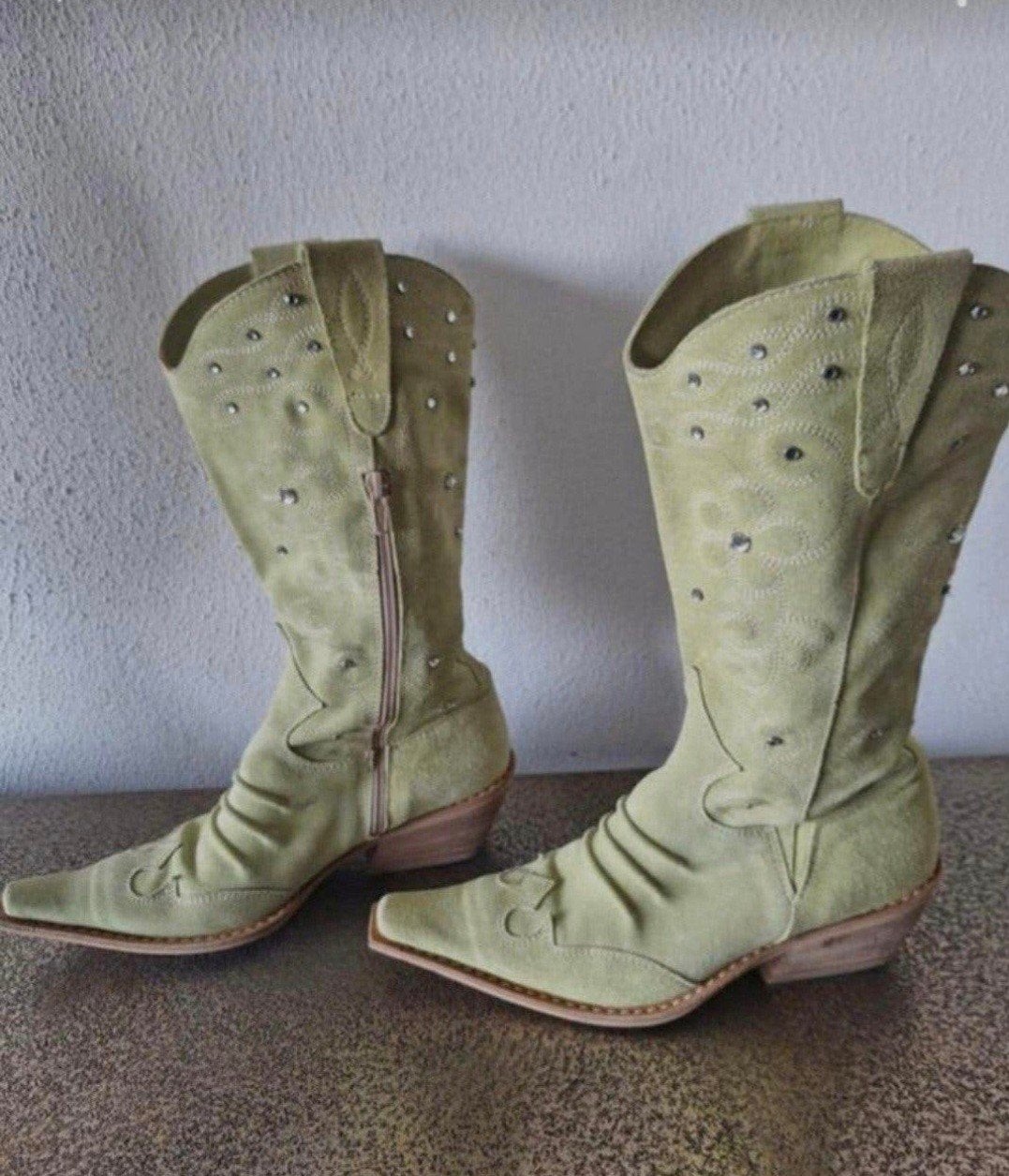 Groene suède laarzen, Kleding | Dames, Ophalen of Verzenden, Zo goed als nieuw, Groen, Hoge laarzen