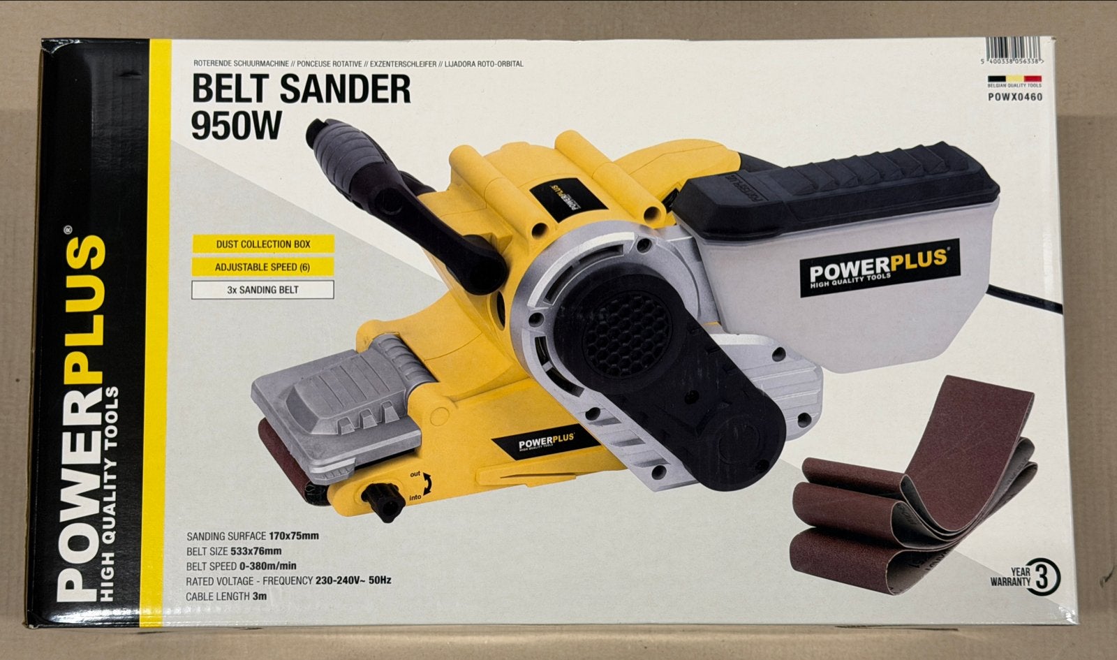 Nieuw Powerplus POWX0460 Bandschuurmachine 950W met Koffer, Ophalen of Verzenden, Nieuw, 600 tot 1200 watt, Bandschuurmachine