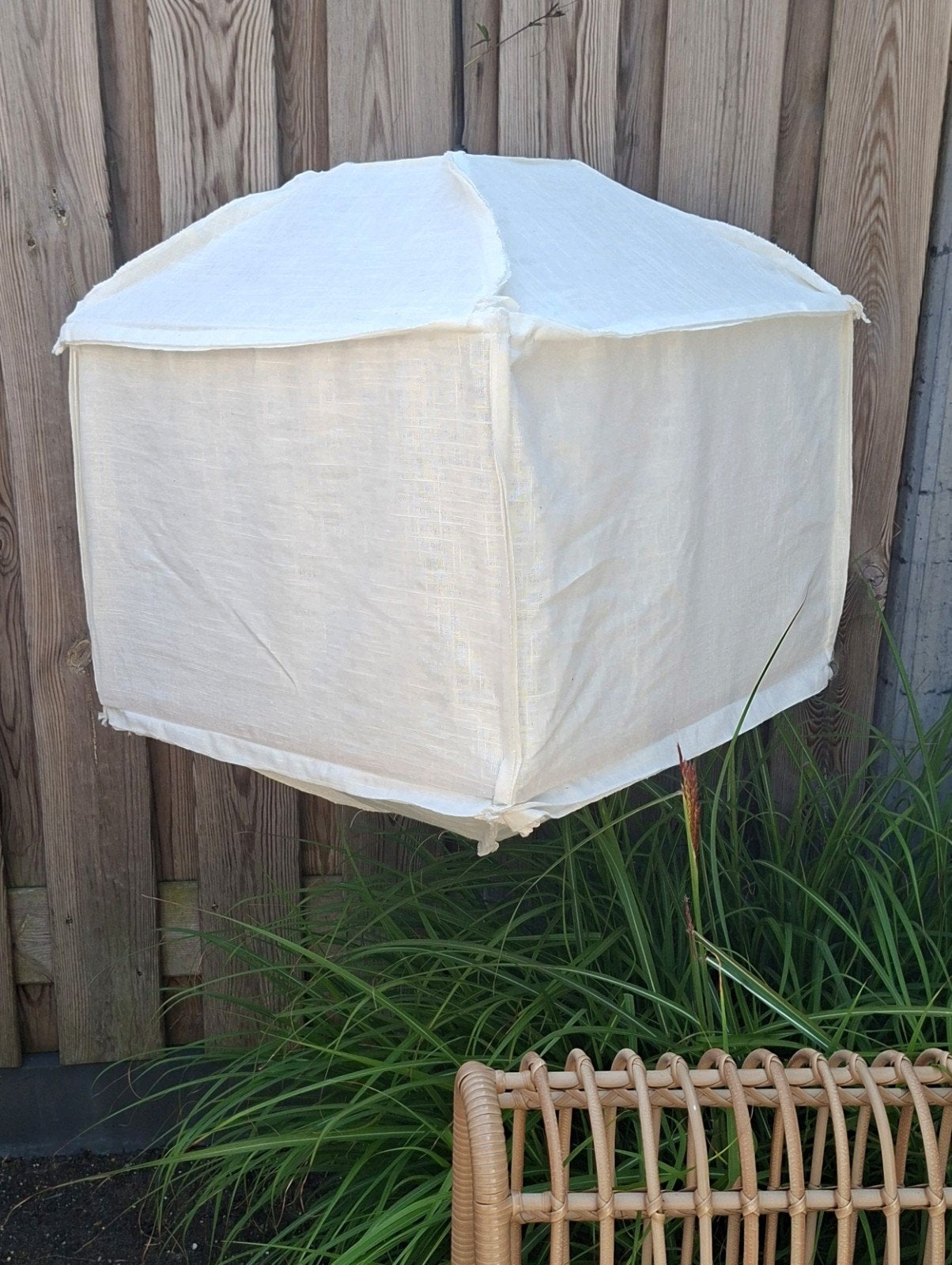 Hanglamp boho linnen wit creme Ibiza Lamp 50x50 nieuw, Ophalen, Boho Ibiza Bohemian, Nieuw, E27 (groot)