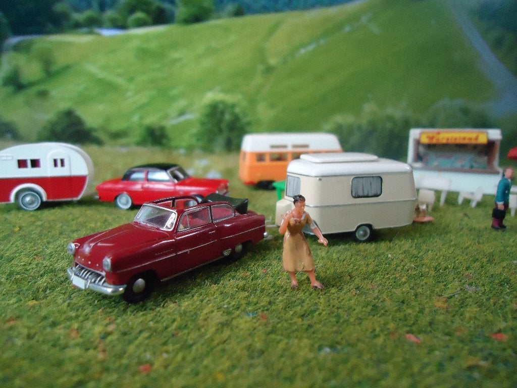 Opel Olympia Cabriolimousine met Eriba Pan caravan Brekina, Ophalen of Verzenden, Zo goed als nieuw, Auto, Brekina