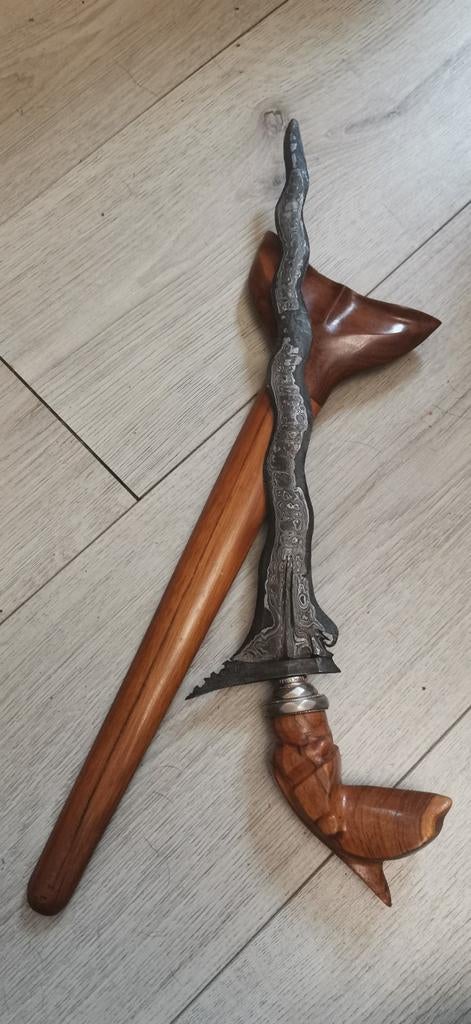 Antieke Indonesische Kris Keris met houten schede, Ophalen of Verzenden
