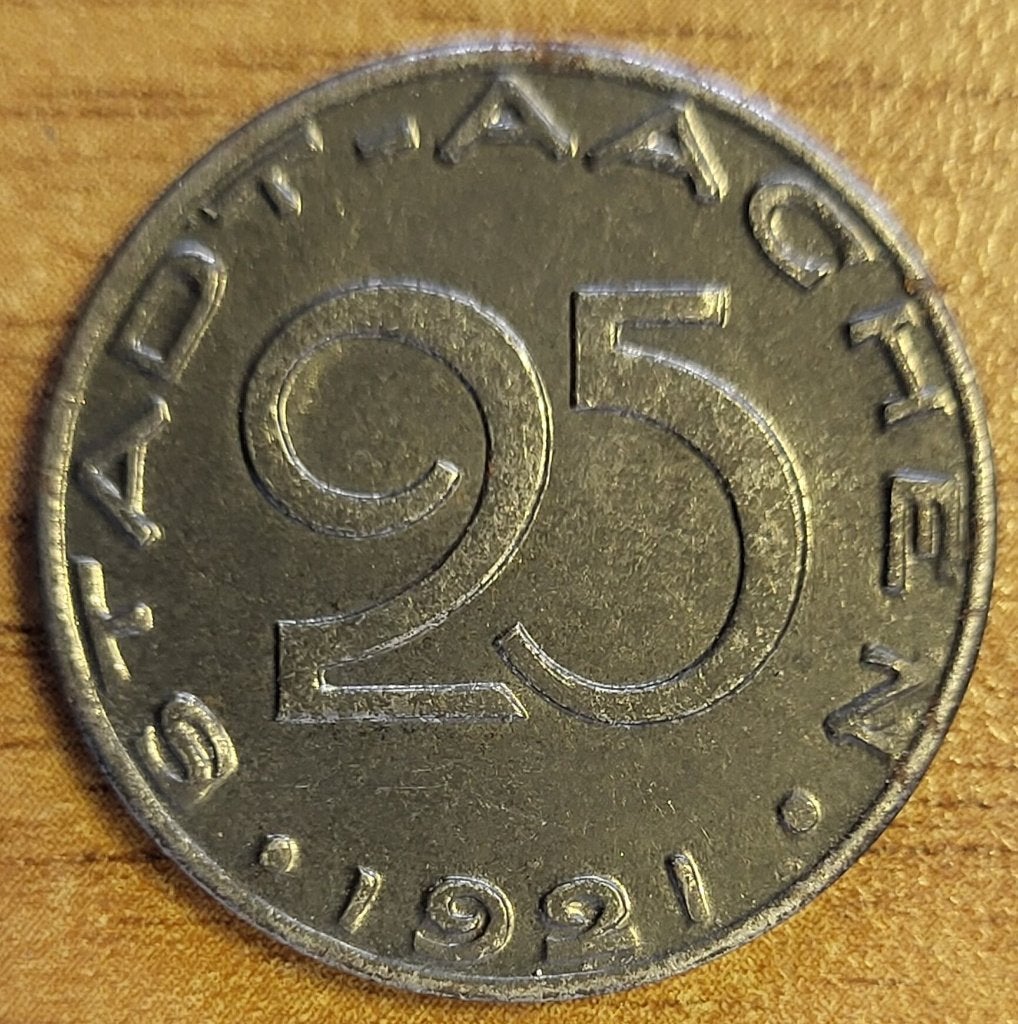 DUITSLAND 25 Pfennig Stadt Aachen 1921 FUNCK#1.21 MS+ ., Ophalen of Verzenden, Duitsland, Losse munt