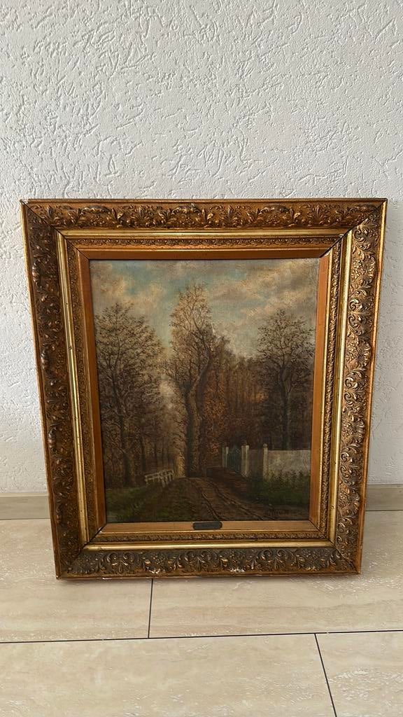 Oud schilderij bruggetje bij bos, Antiek en Kunst, Kunst | Schilderijen | Klassiek, Ophalen of Verzenden