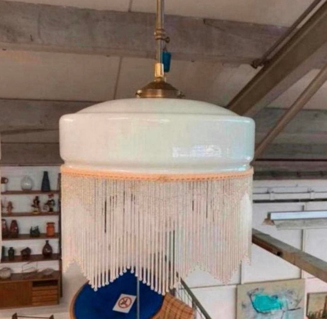 Lamp vintage art deco kralen ketting glazen hanglamp, Huis en Inrichting, Ophalen of Verzenden