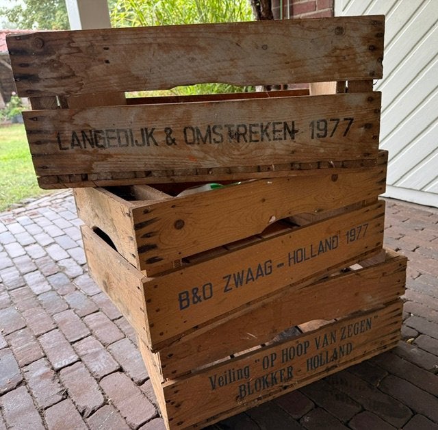 Vintage houten veiling kistjes - kratjes, Ophalen, Gebruikt, Minder dan 35 cm, Minder dan 50 cm