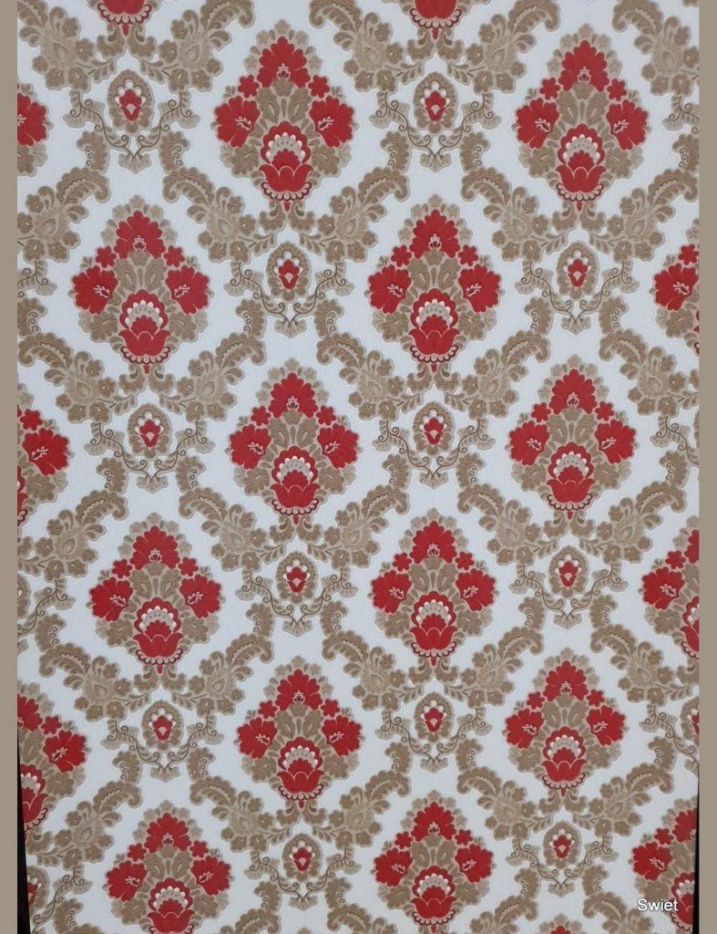 13999 behang barok dessin roodbeige klassiek stijlvol swiet, Huis en Inrichting, Ophalen of Verzenden, Minder dan 10 m², Wit
