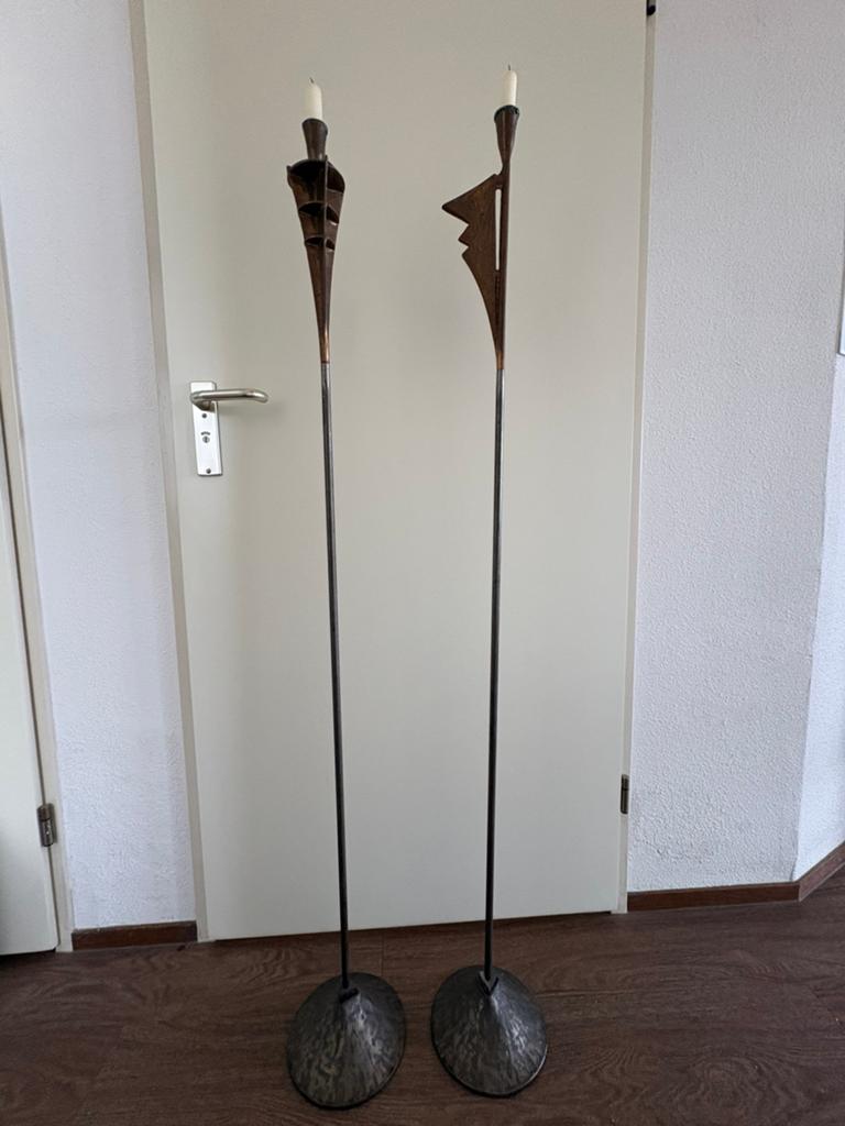 Set van 2 bronzen kandelaars, modern design, Antiek en Kunst, Antiek | Kandelaars, Ophalen, Koper of Brons