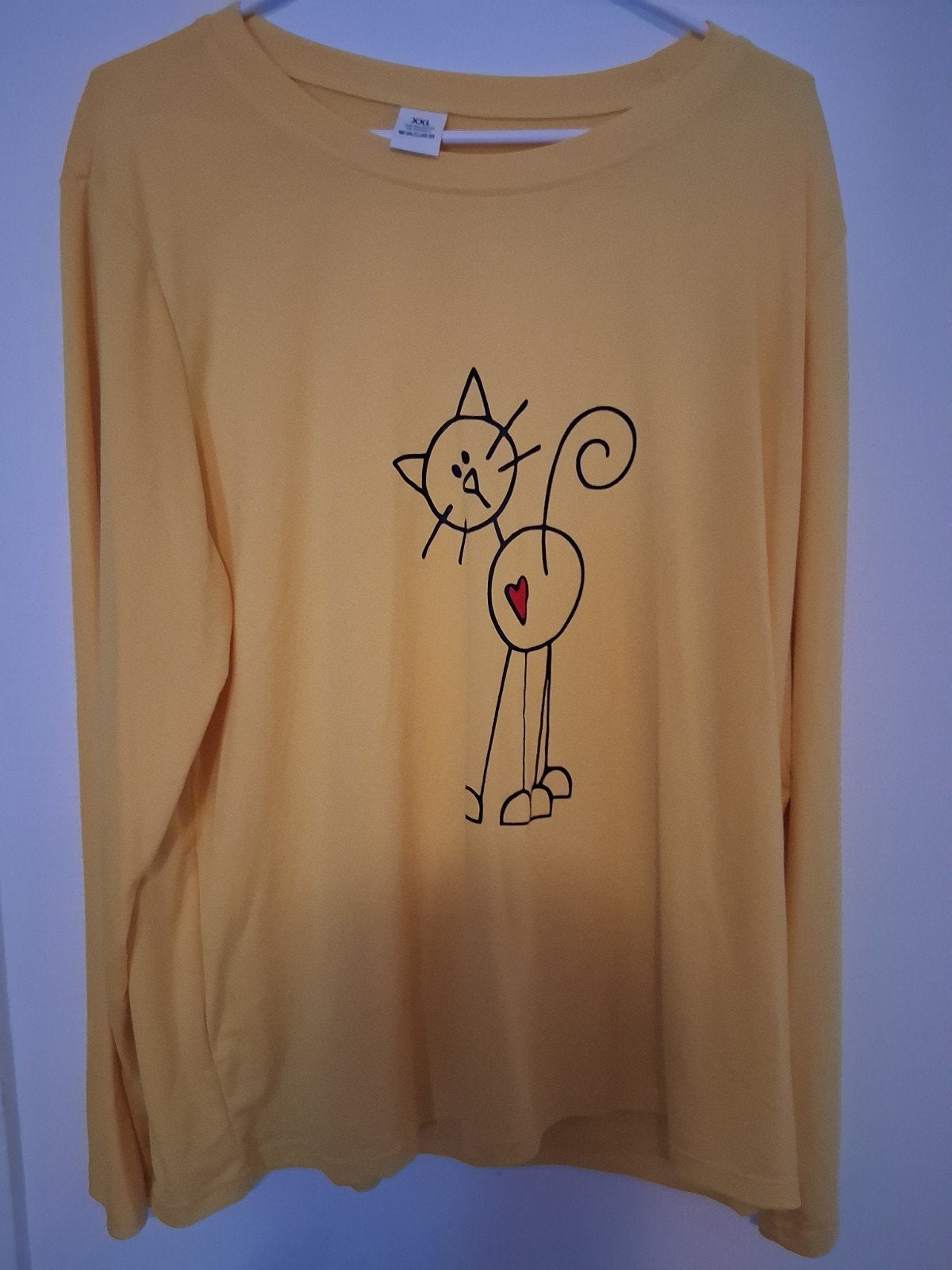 Geel T-shirt met lange mouwen en kattenprint - XXL, Geel, Maat 46/48 (XL) of groter, Ophalen of Verzenden, Lange mouw