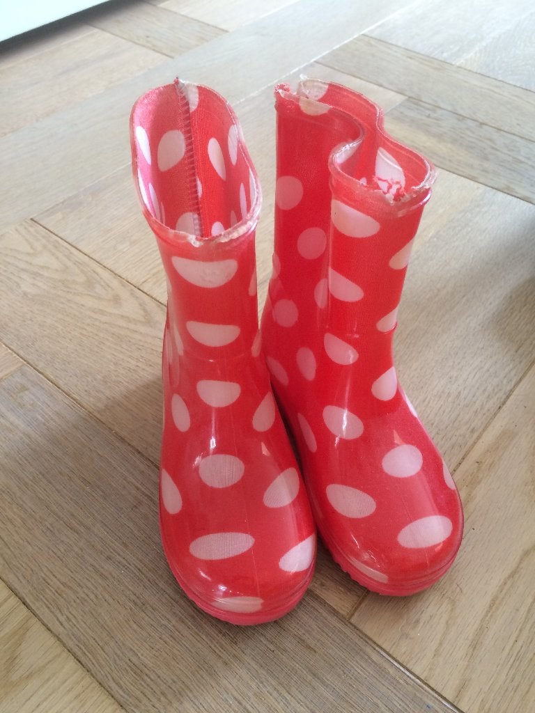 Rood wit gestippelde regenlaarsjes hema maat 25, Gebruikt, Jongen of Meisje, Ophalen of Verzenden, Laarzen