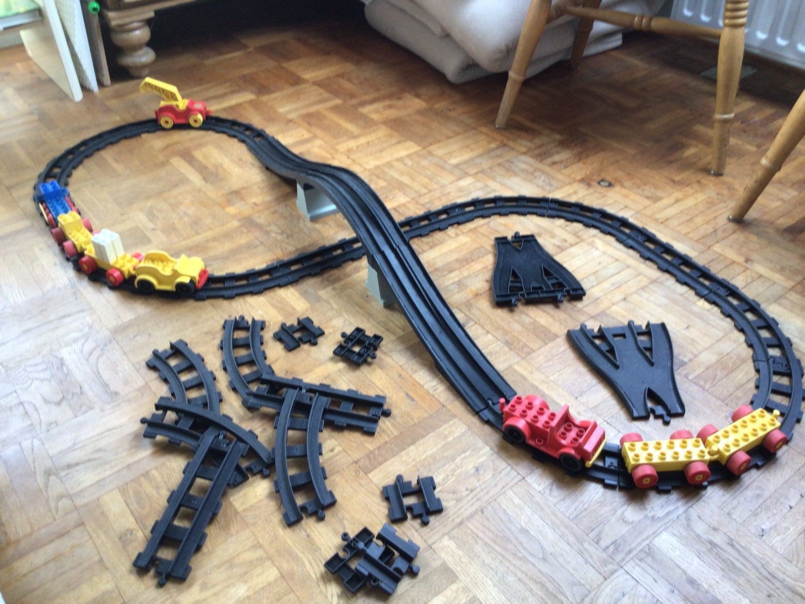 Vintage duplotrein met grondplaten en vele blokjes., Kinderen en Baby's, Ophalen, Gebruikt, Overige typen, Duplo