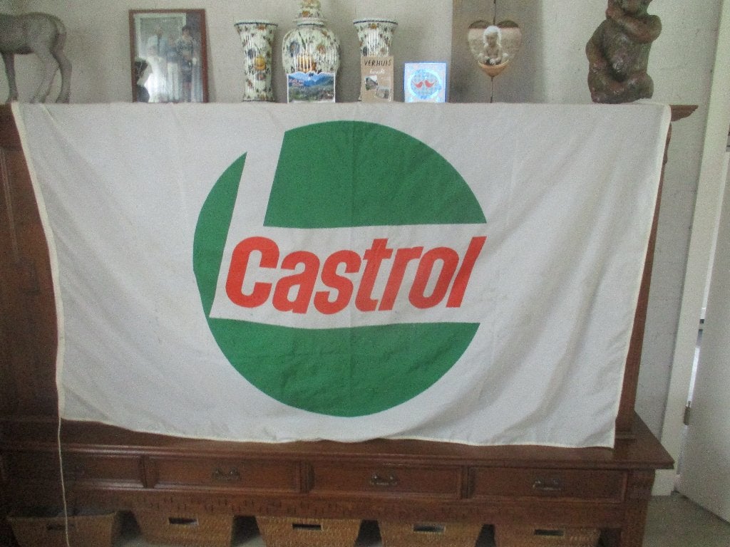 Reclame - vlag Castrol 110 x 185 cm. ( Gebruikt ) . !!, Ophalen of Verzenden, Gebruikt