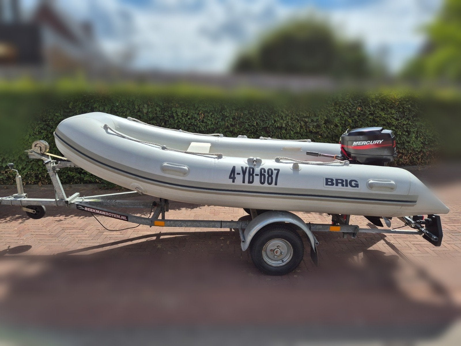 BRIG F360 rubberboot met Mercury 25pk buitenboordmotor, Watersport en Boten, Rubberboten, Gebruikt, Brig, Inclusief motor, Ophalen