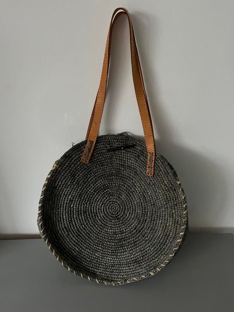 Rieten tas rond, grijs, Ophalen of Verzenden, Zo goed als nieuw, Handtas
