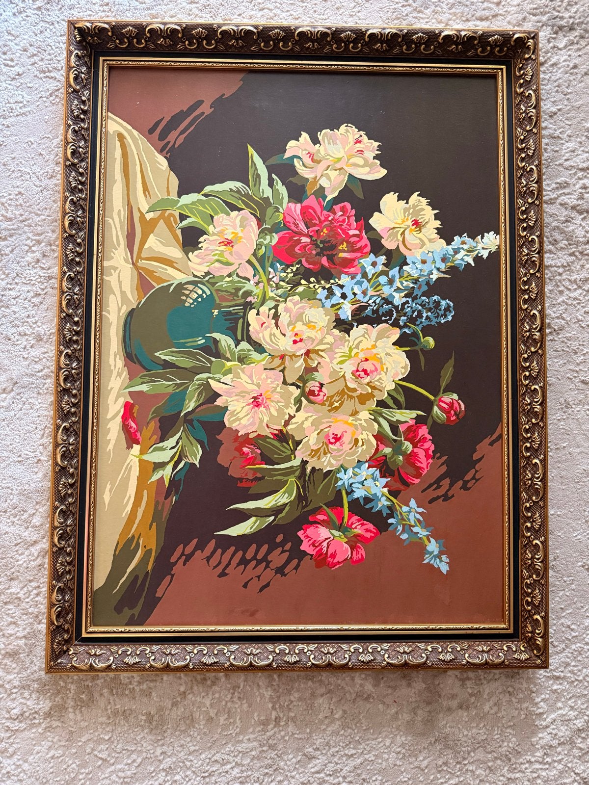 Vintage Bloemenstilleven print in Gouden Lijst 58 bij 76 cm, Doek, Olieverf, Klassiek, Ingelijst