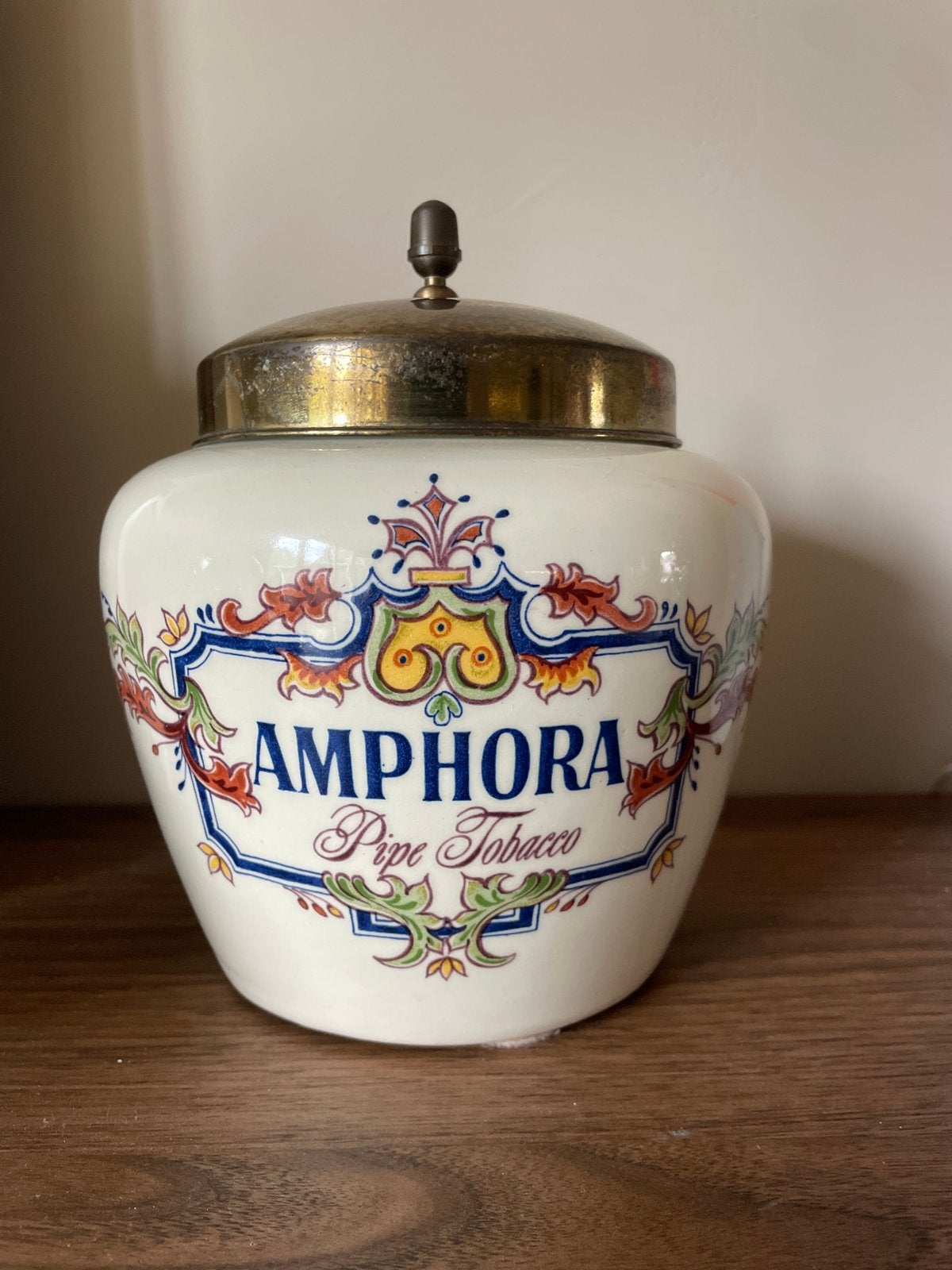 Vintage Amphora Pijptabak Pot met Messing Deksel, Ophalen