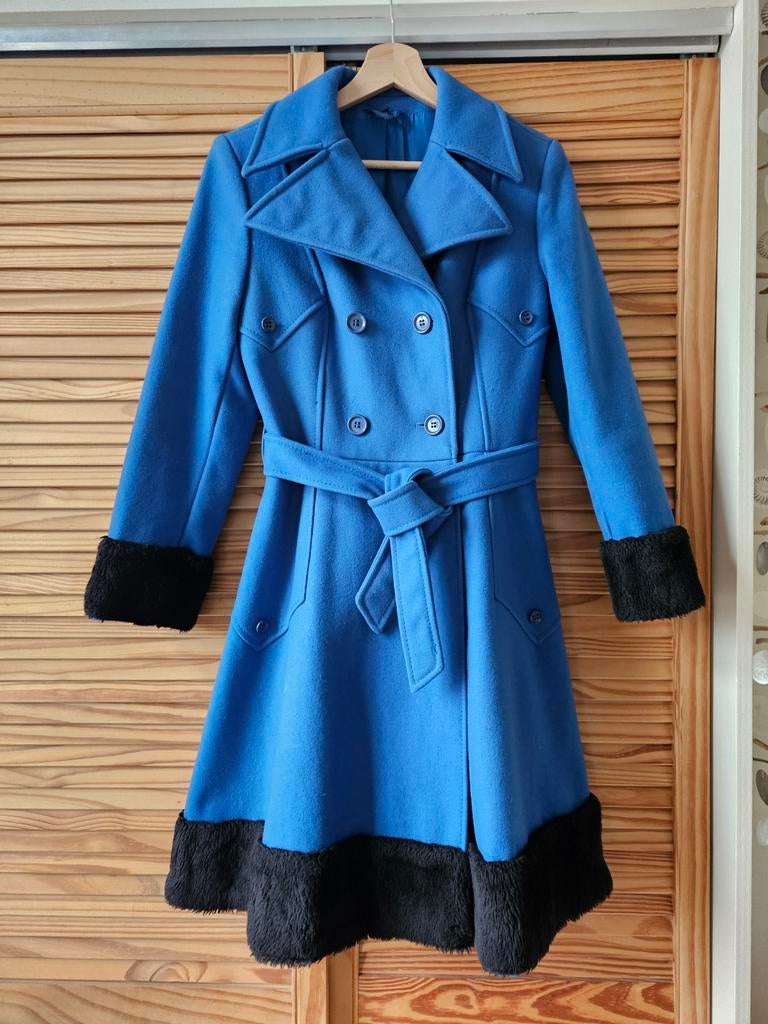 Getailleerde wollen jas maat S/M blauw, Kleding | Dames, Jassen | Winter, Ophalen of Verzenden, Gedragen, Maat 38/40 (M), Blauw