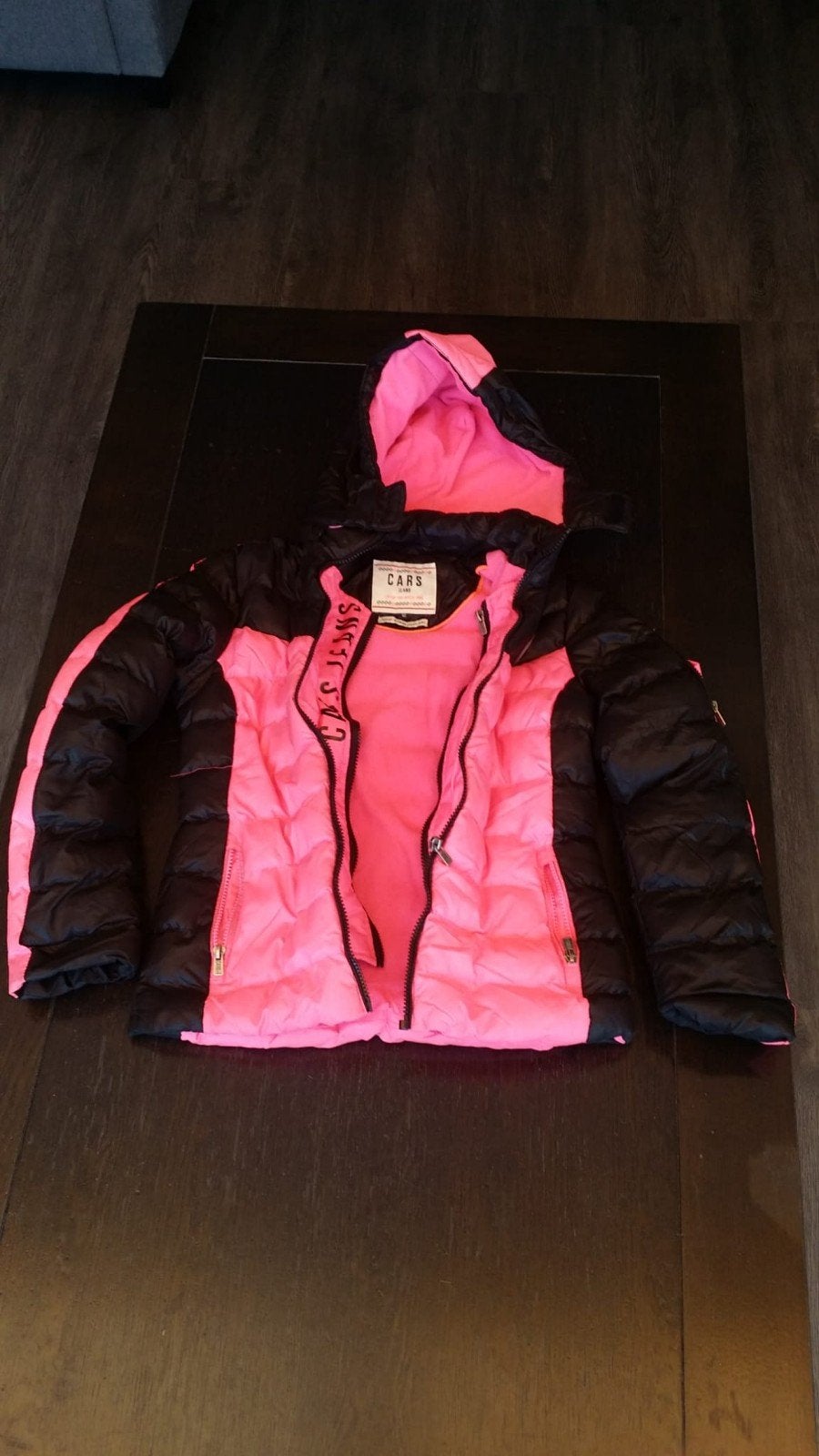 Cars Jeans winterjas - Zwart/Neon Roze - Maat 146-150, Ophalen of Verzenden, Zo goed als nieuw, Cars Jeans, Jongen of Meisje