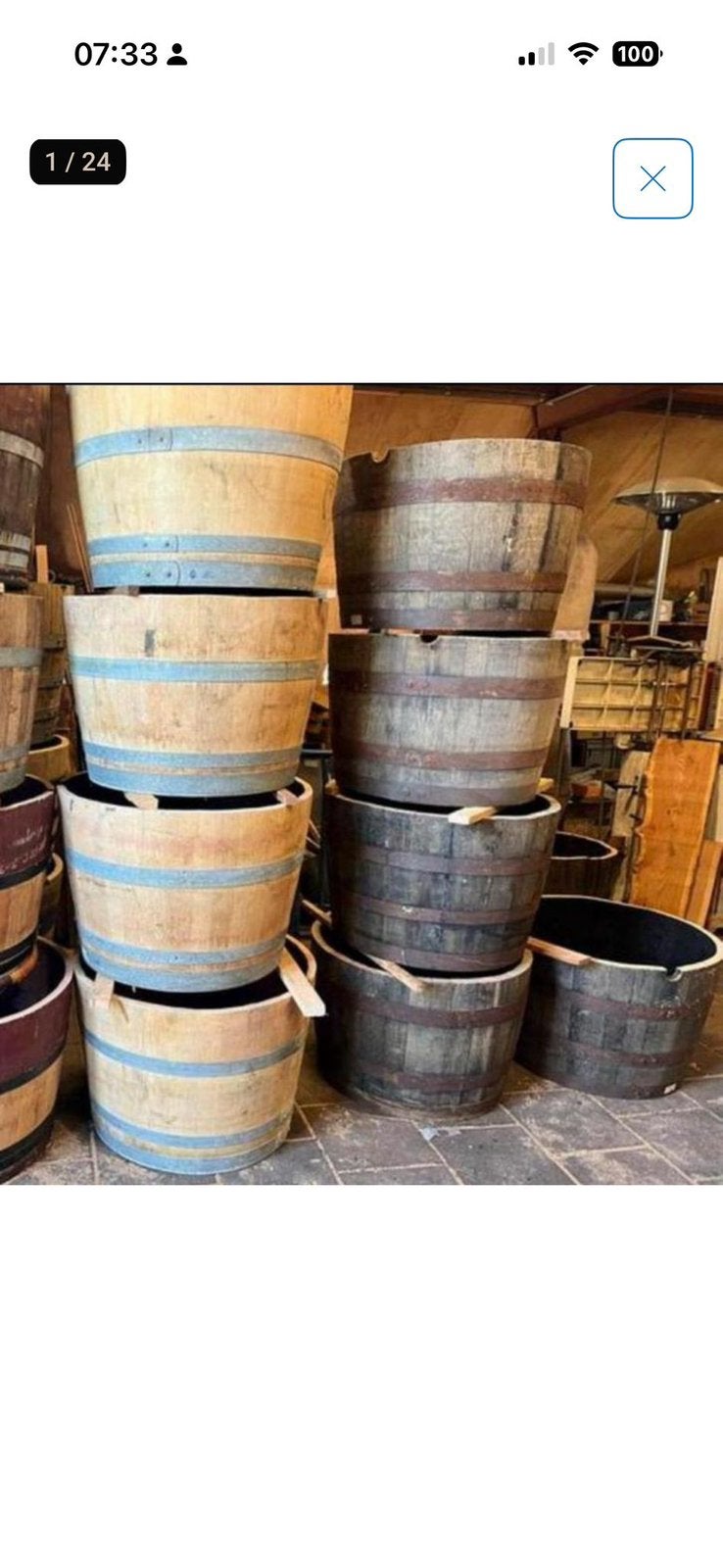 Houten bloembak eiken half wijnvat whiskyvat vijver palmboom, Tuin en Terras, Bloembakken en Plantenbakken, Gerard Krale, Rond