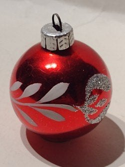 vintage rode deco kerstbal H. 7 cm, Ophalen, Gebruikt