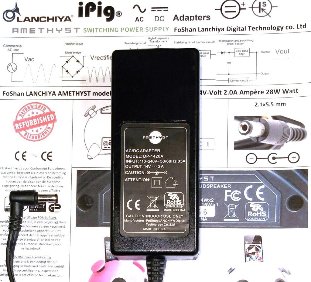 FoShan AMETHYST 14V 2A 28W Adapter DP-1420A iPig iPup iPod, Ophalen of Verzenden, Refurbished