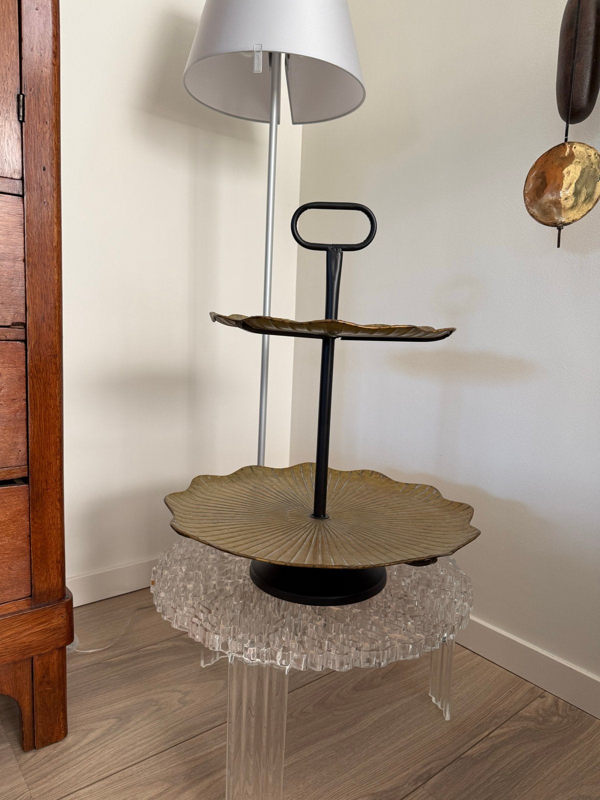 Etagère 2-laags metaal antiek goud - Feesttafel decoratie, Ophalen, Nieuw, Etagère, Metaal