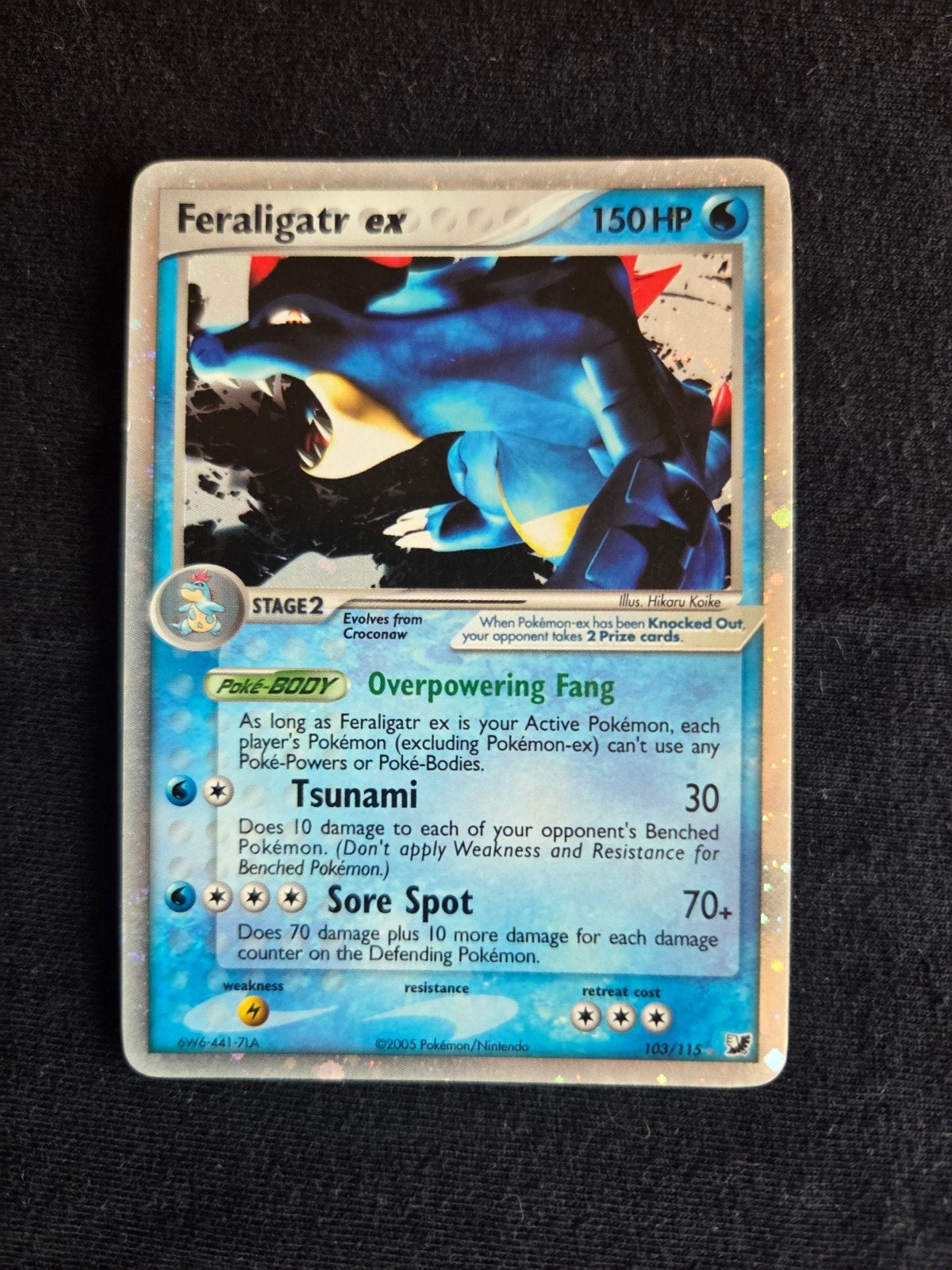 Pokémon Kaart Feraligatr ex 103/115 - Holo, Hobby en Vrije tijd, Ophalen of Verzenden, Gebruikt, Losse kaart, Foil