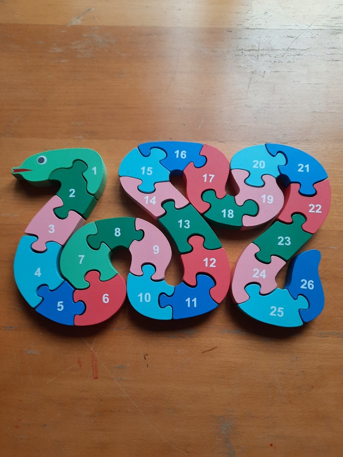 Te koop houten letter en cijfer puzzel slang, Ophalen of Verzenden, Zo goed als nieuw, Taal en Lezen