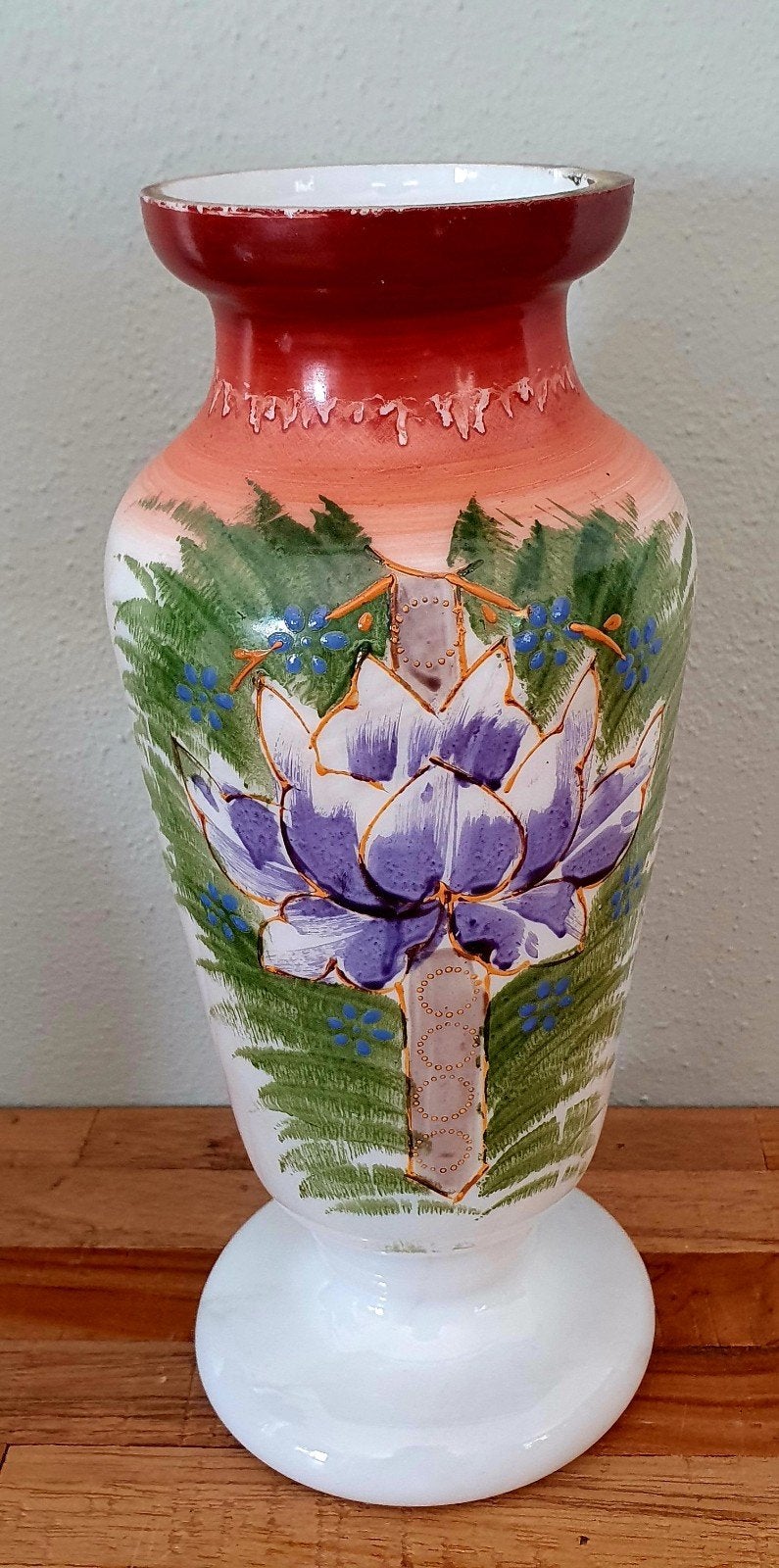 Handgeschilderde antieke opaline glas vaas, Ophalen of Verzenden
