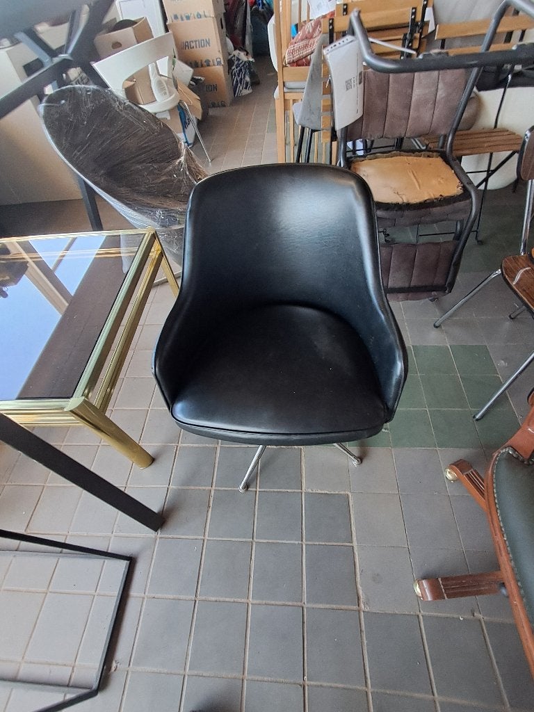 Vintage draaifauteuil zwart skai chromen kruisvoet  CS27332, Huis en Inrichting, Ophalen, Gebruikt, Minder dan 75 cm, Vintage