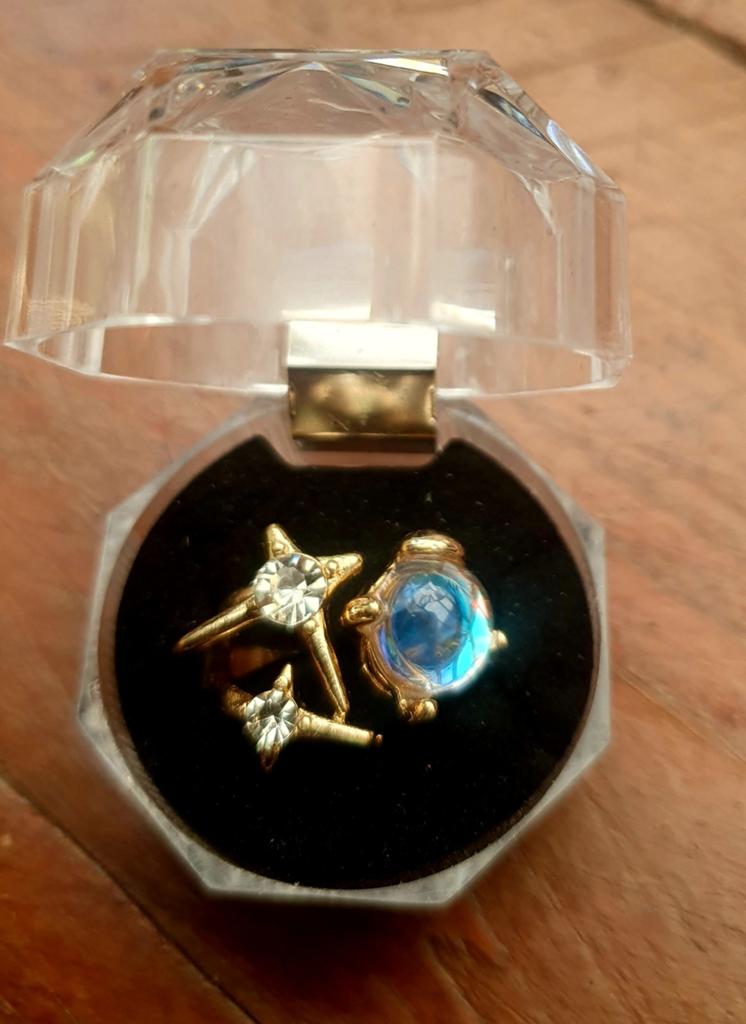 Verstelbare ring met sterren en blauwe steen, Overige materialen, Nieuw, Ophalen of Verzenden, 17 tot 18