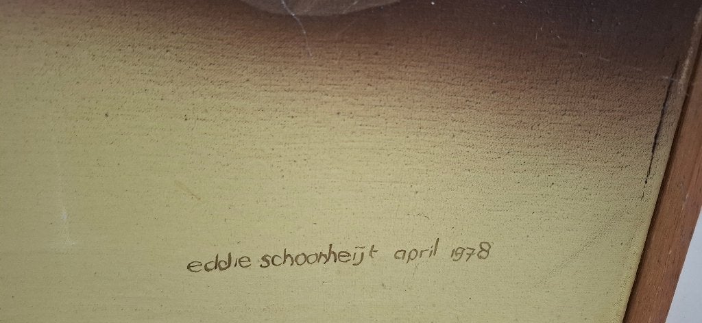 Billen met bidsprinkhanen, olieverf, Eddie Schoonheijt, Overige technieken, Gesigneerd, 82 cm, Flora en Fauna