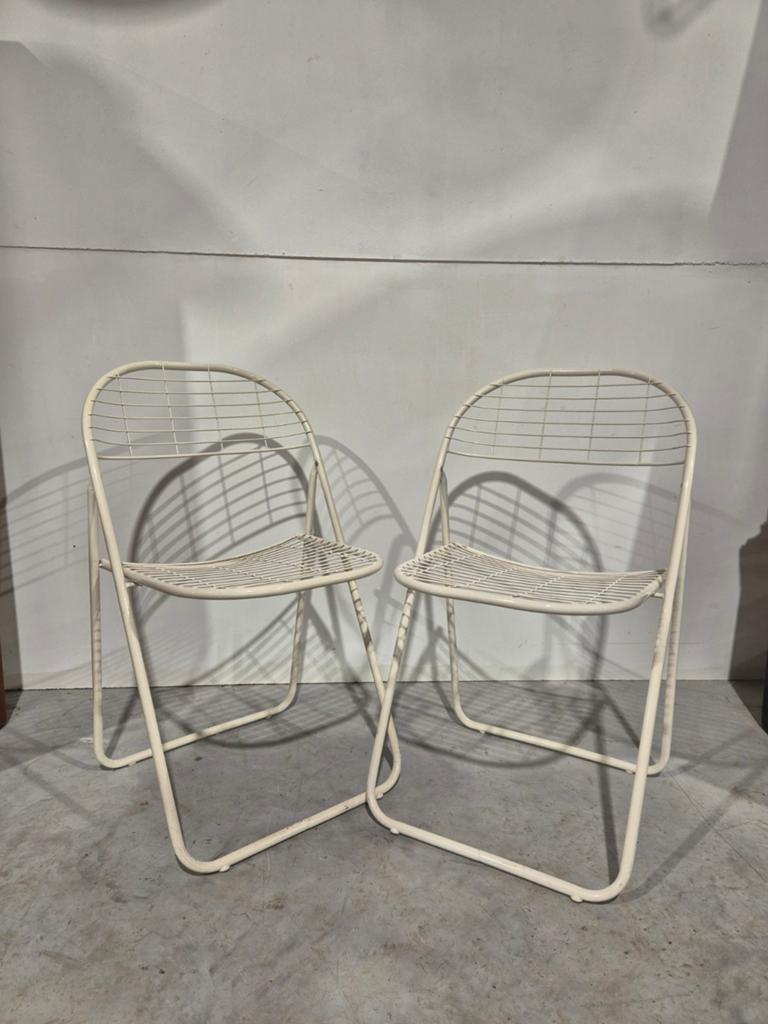 Niels gammelgaard vintage klapstoelen jaren 80 wit design, Huis en Inrichting, Stoelen, Twee, Ikea, Wit, Onbekend