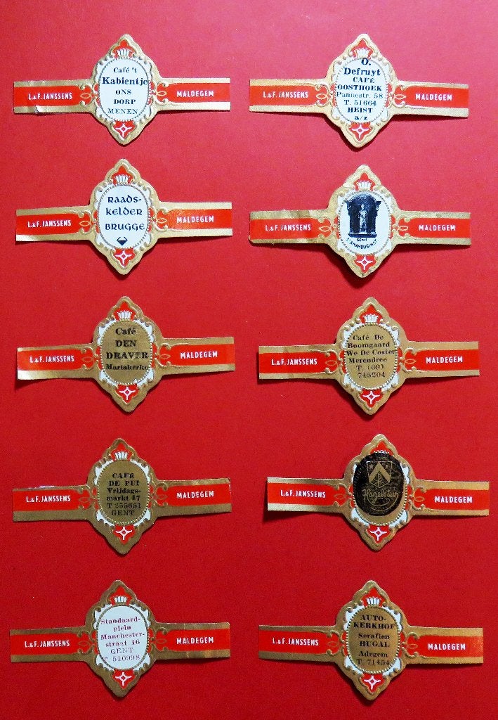 Sigarenbandjes Reclamebandjes L&F Janssens 10x, Verzamelen, Rookartikelen, Aanstekers en Luciferdoosjes, Verzenden, Gebruikt, Sigarenbandjes