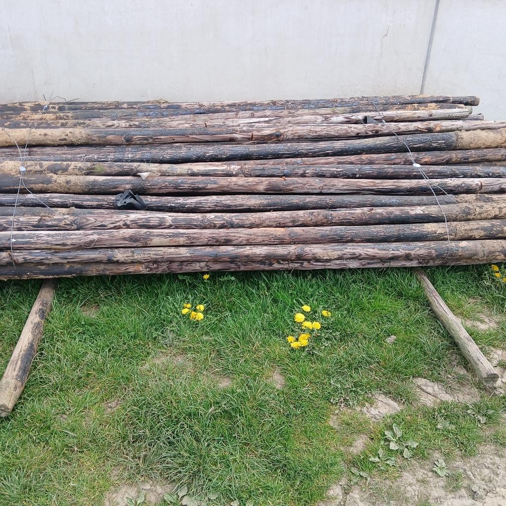 Houten fruitboompalen, 3,5 meter lang, 8-10 cm dik, Tuin en Terras, Palen, Balken en Planken, Ophalen, Gebruikt, 250 cm of meer