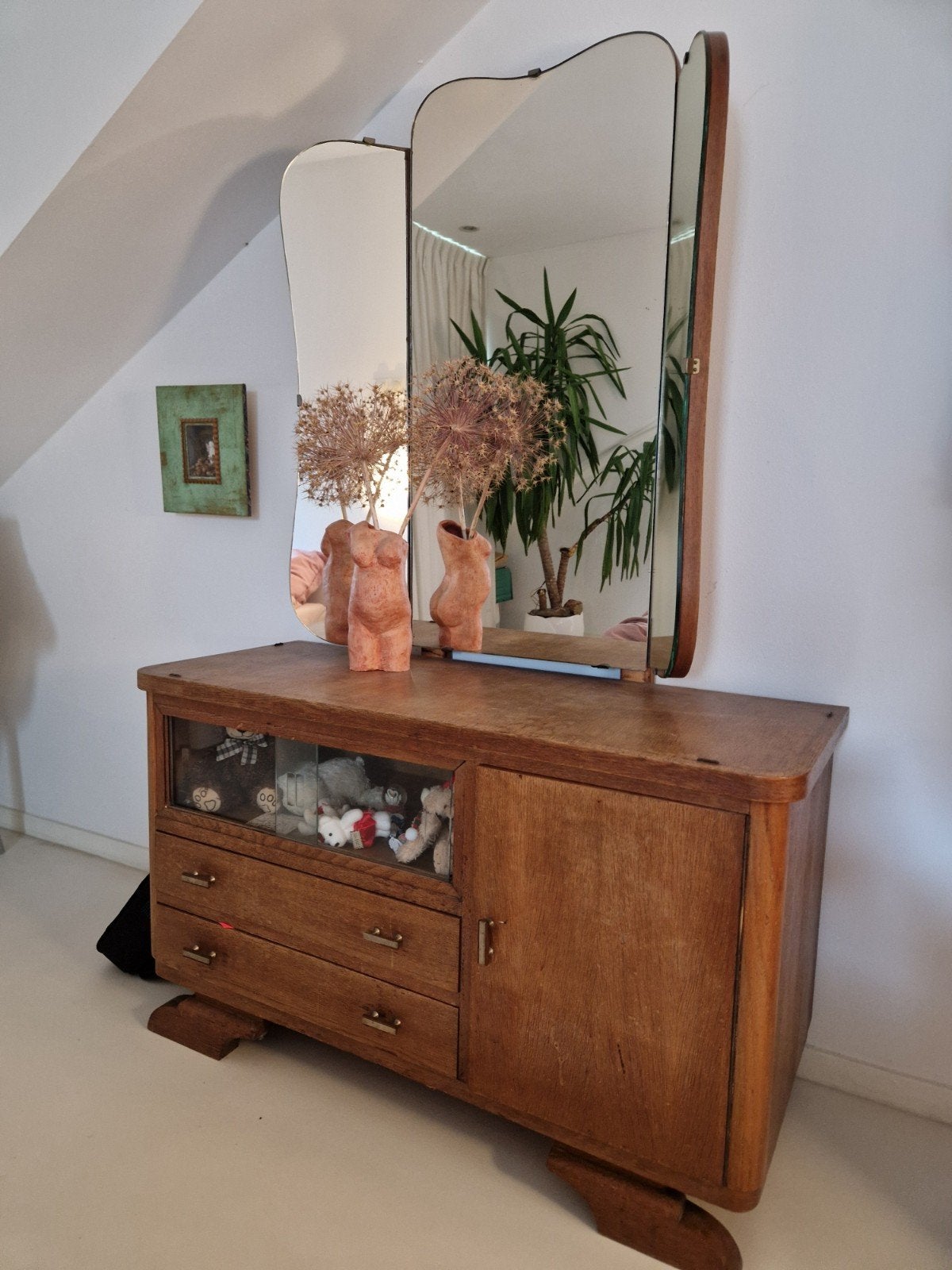 Vintage kaptafel met drieluik spiegel, Ophalen
