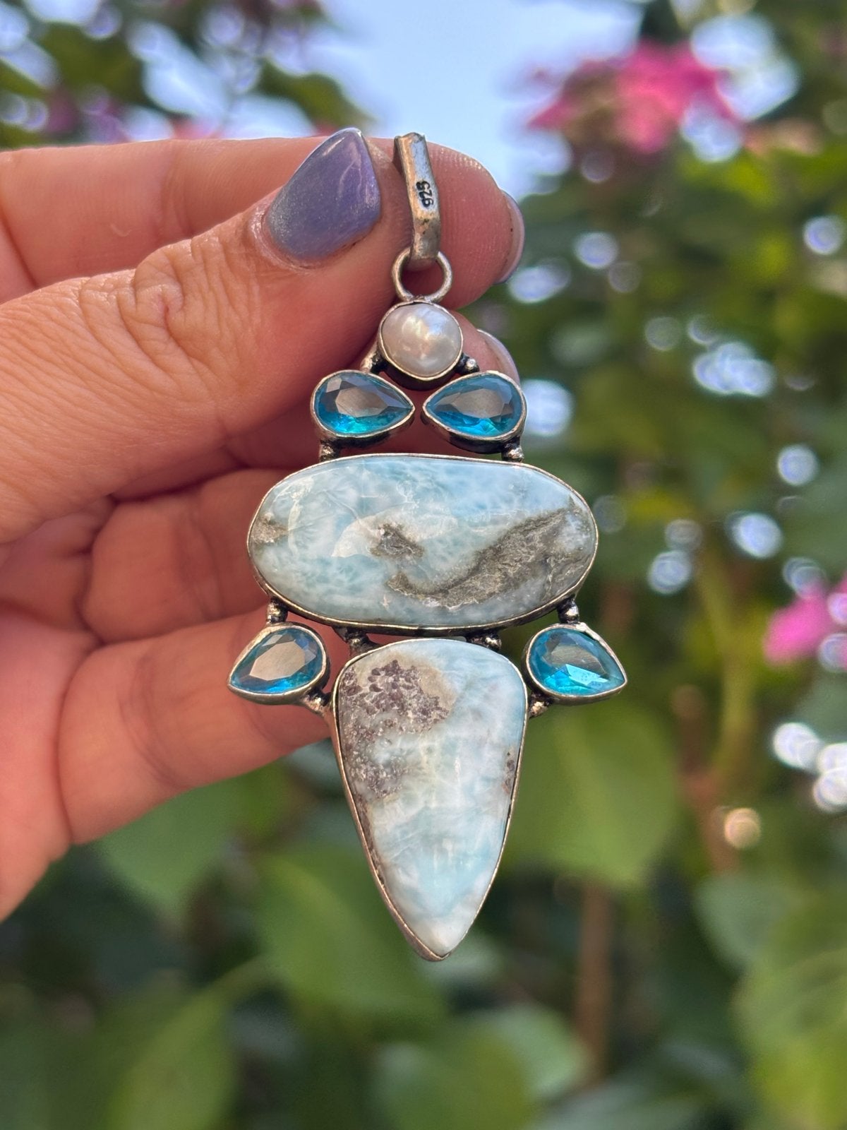 Larimar & Topaas Edelsteenhanger Sieraden Handgemaakt, Overige voorstellingen, Nieuw, Ophalen of Verzenden, Schimmelstraat 5