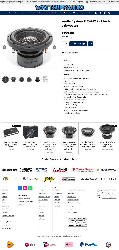 Audio System HX08EVO 8 inch subwoofer High end, Info@optimount.nl, Nieuw, Ophalen of Verzenden, Anholtseweg 48A 7091 HB DINXPERLO