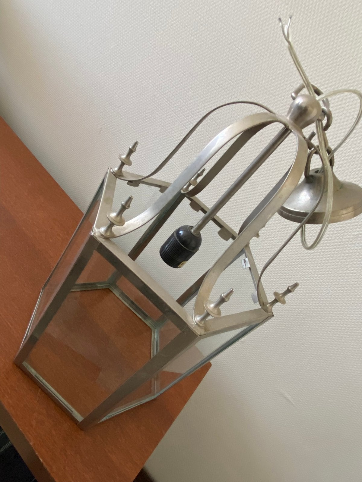 Hanglamp zilver met glas ( zwaar) te koop, Huis en Inrichting, Lampen | Hanglampen, Ophalen, Glas