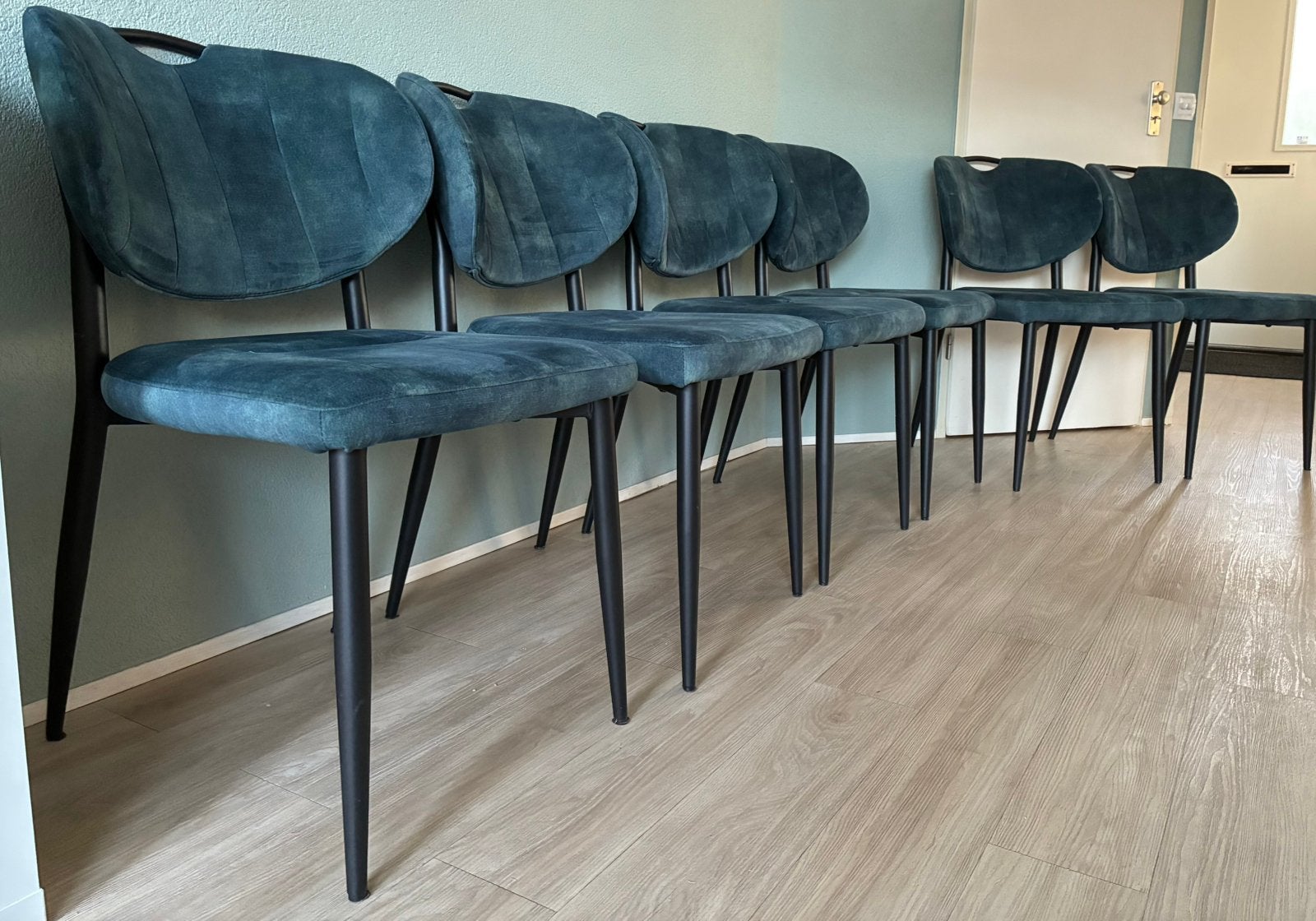 Zes Eetkamerstoelen, Huis en Inrichting, Stoelen, Ophalen, Blauw, Zo goed als nieuw, Stof