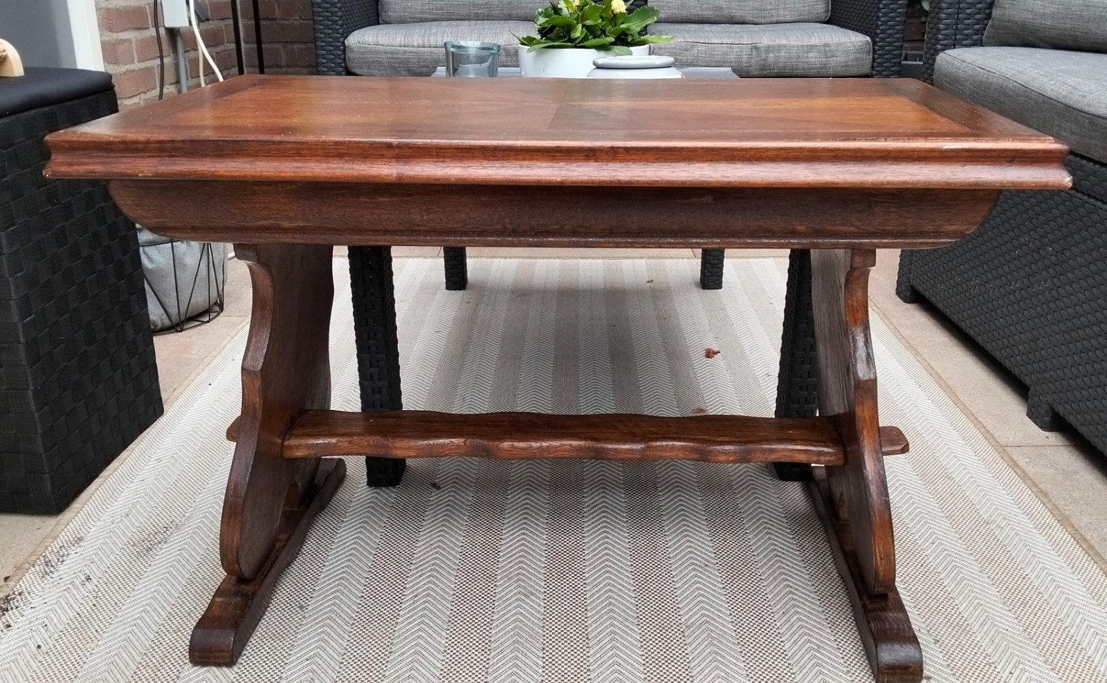 antieke donker bruin salontafel, Ophalen, Gebruikt, 25 tot 50 cm, Rechthoekig