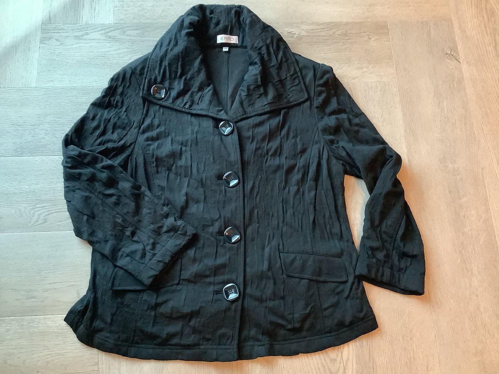 Erfo Zwart trico kreukel jasje mt 44 nieuw, Zwart, Maat 42/44 (L), Nieuw, Ophalen of Verzenden