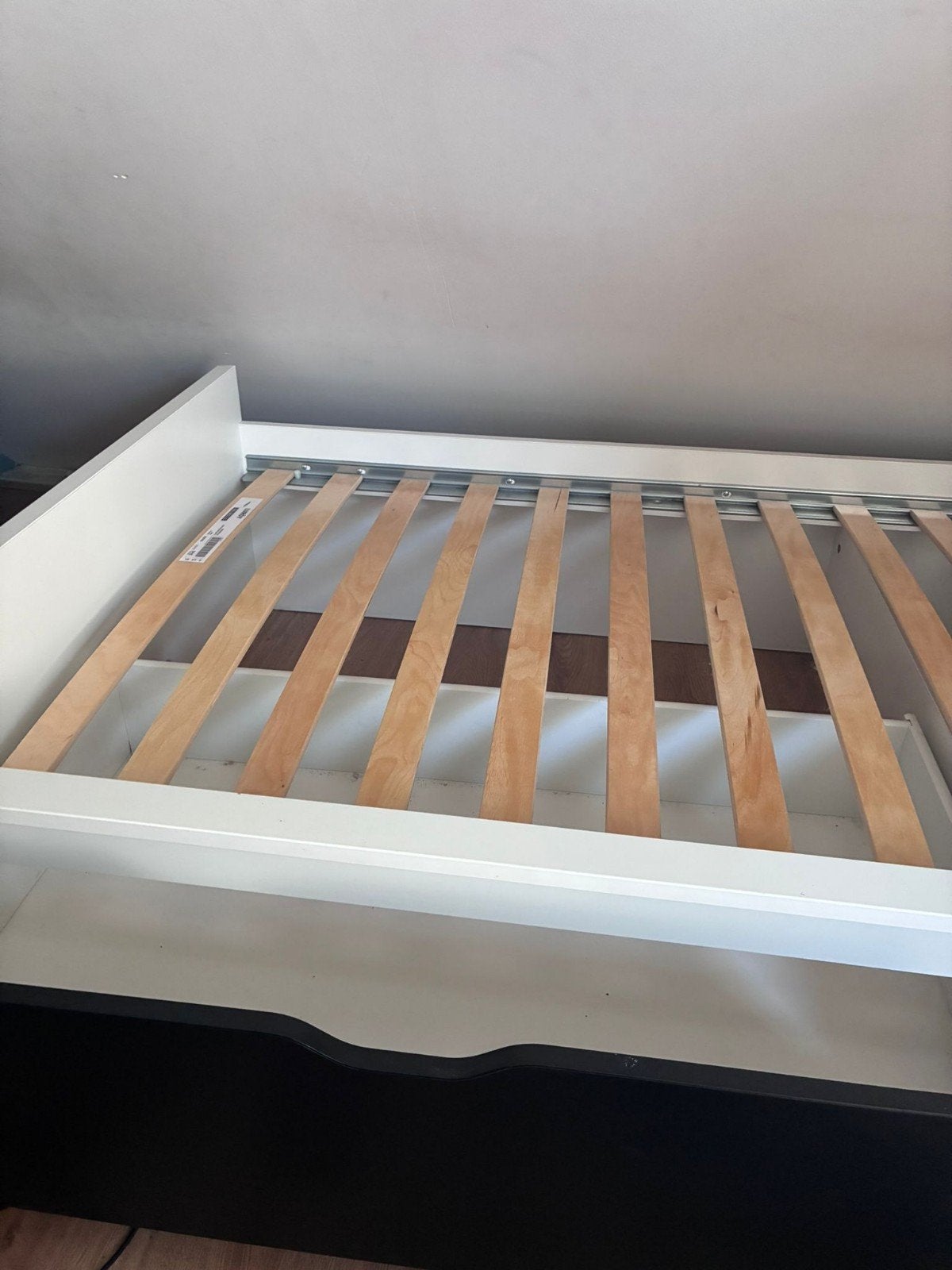 Eenpersoonsbed met opberglades - Wit/Zwart, Huis en Inrichting, Slaapkamer | Bedden, Ophalen, Gebruikt, 90 cm, Eenpersoons