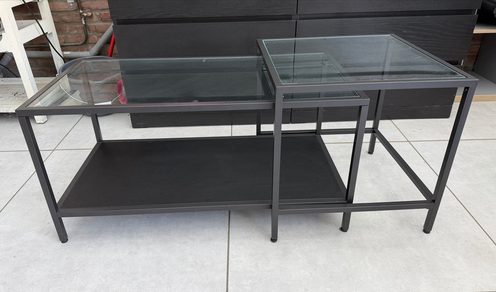 Ikea Salontafel set, zwart/glas, Ophalen, Minder dan 50 cm, 50 tot 100 cm, Zo goed als nieuw