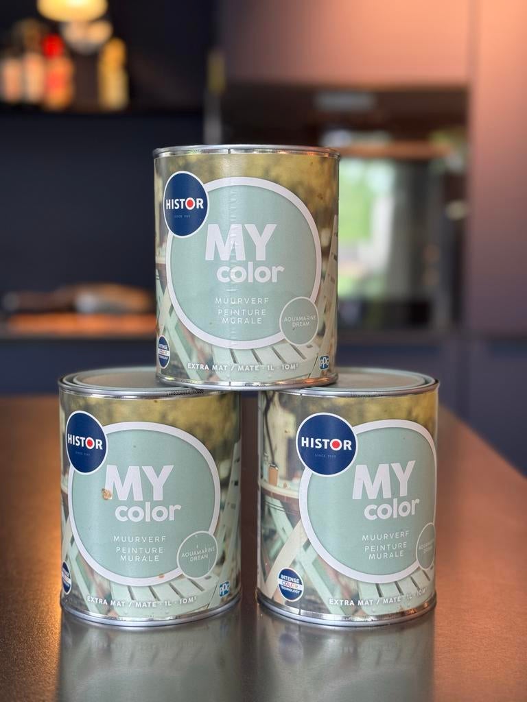 Histor MY color Muurverf Aquamarine Dream 3x1ltr, Ophalen, Nieuw, Verf, Minder dan 5 liter